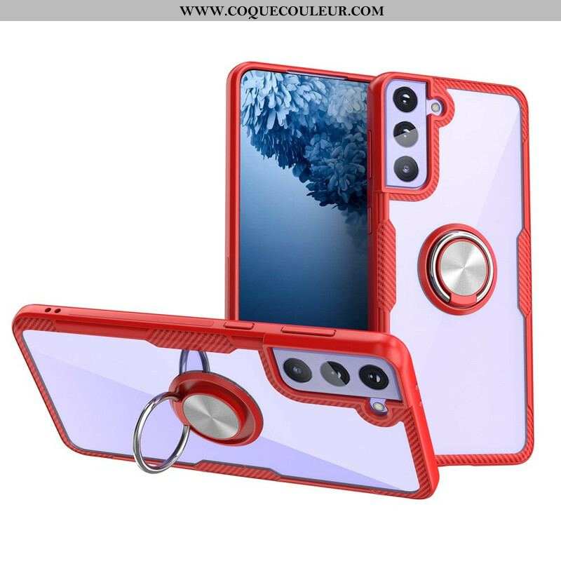 Coque Samsung Galaxy S21 5G Fibre Carbone Anneau Métallique