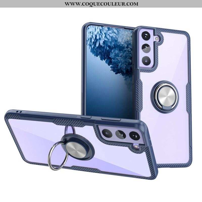 Coque Samsung Galaxy S21 5G Fibre Carbone Anneau Métallique