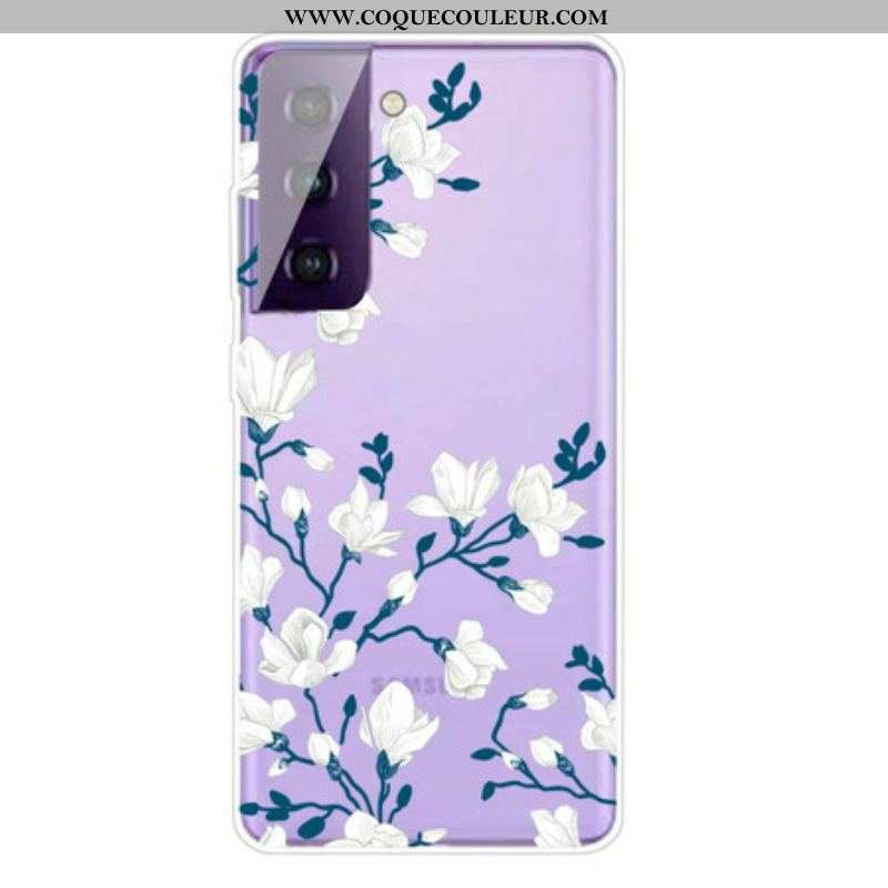 Coque Samsung Galaxy S21 5G Fleurs Blanches