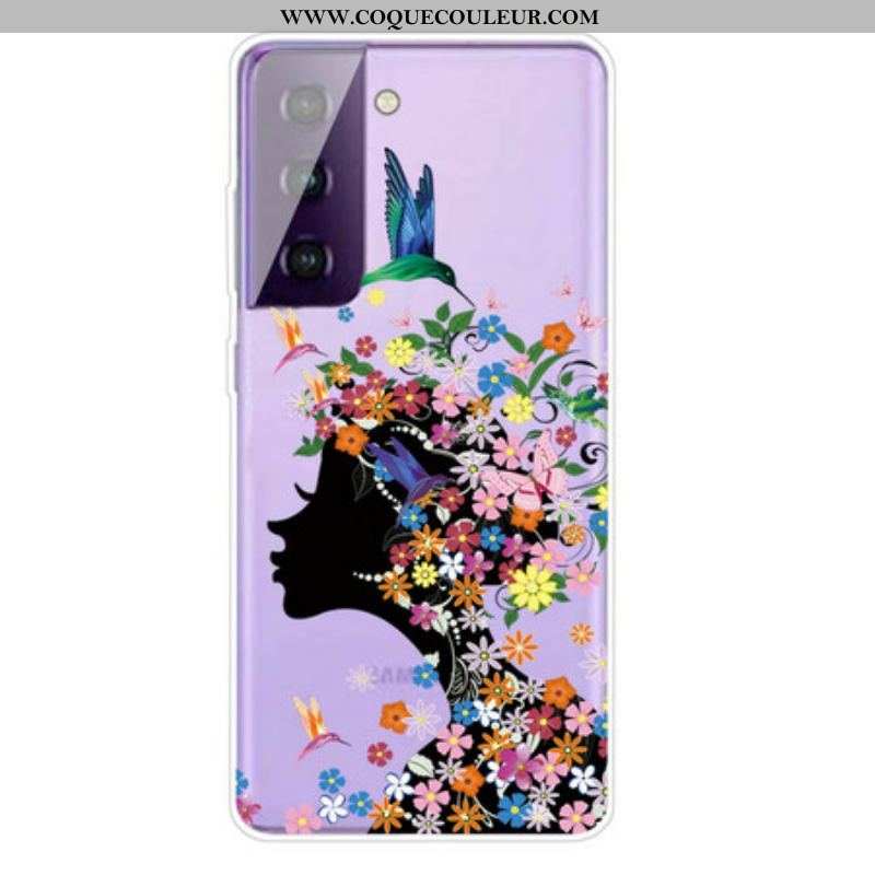 Coque Samsung Galaxy S21 5G Jolie Tête Fleurie