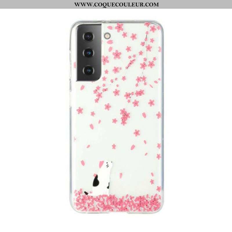 Coque Samsung Galaxy S21 5G Pétales et Chat