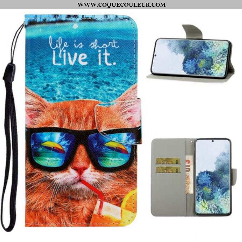 Housse Samsung Galaxy S21 5G Cat Live It à Lanière