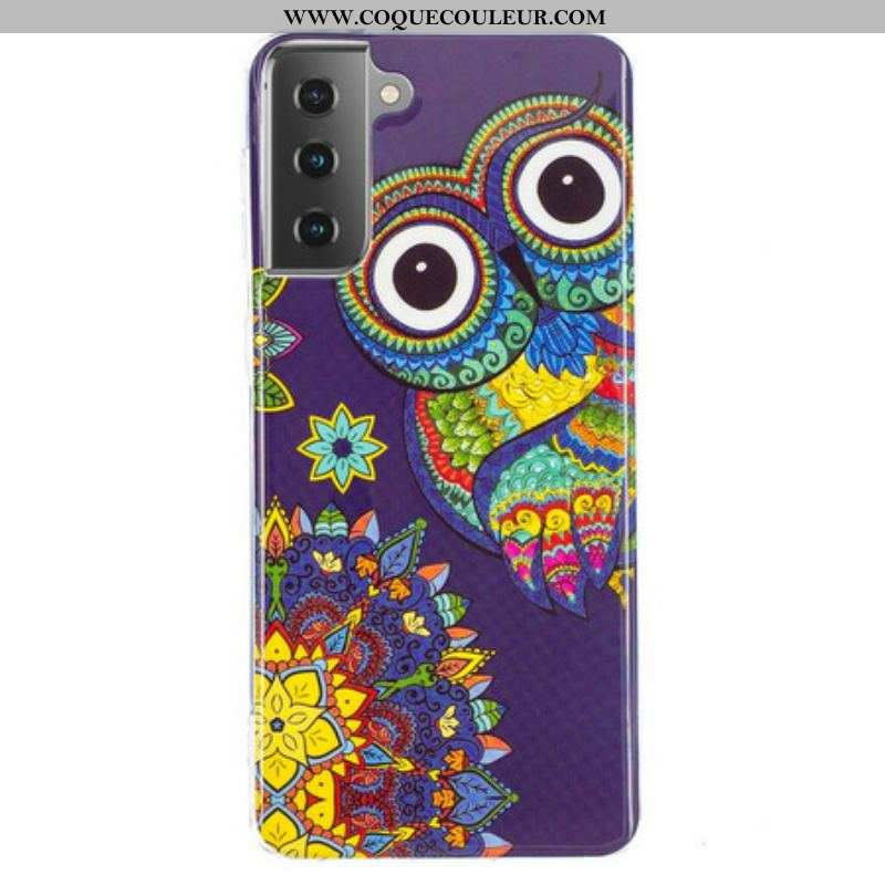 Coque Samsung Galaxy S21 5G Hibou Mandala Fluorescente