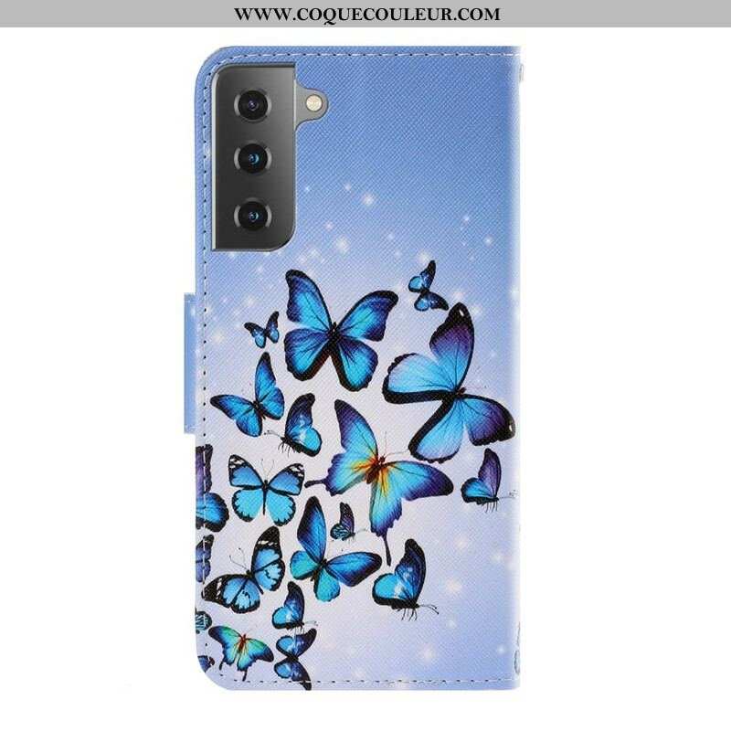 Housse Samsung Galaxy S21 5G Variations Papillons à Lanière