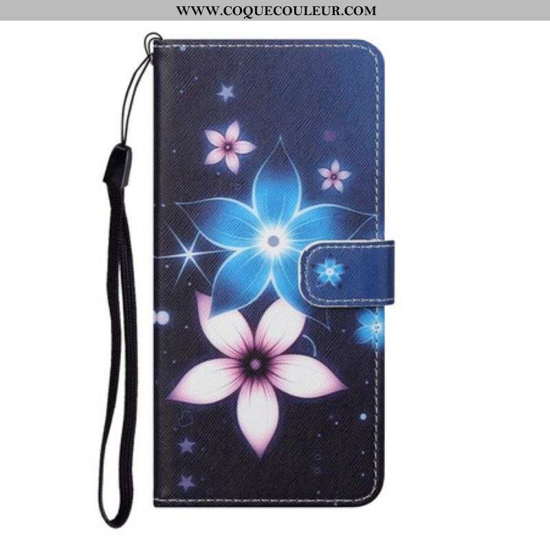 Housse Samsung Galaxy S21 5G Fleurs Lunaires à Lanière