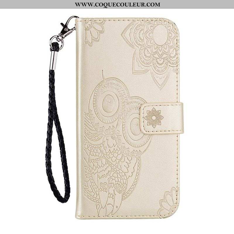 Housse Samsung Galaxy 21 5G Hibou Mandala et Lanière