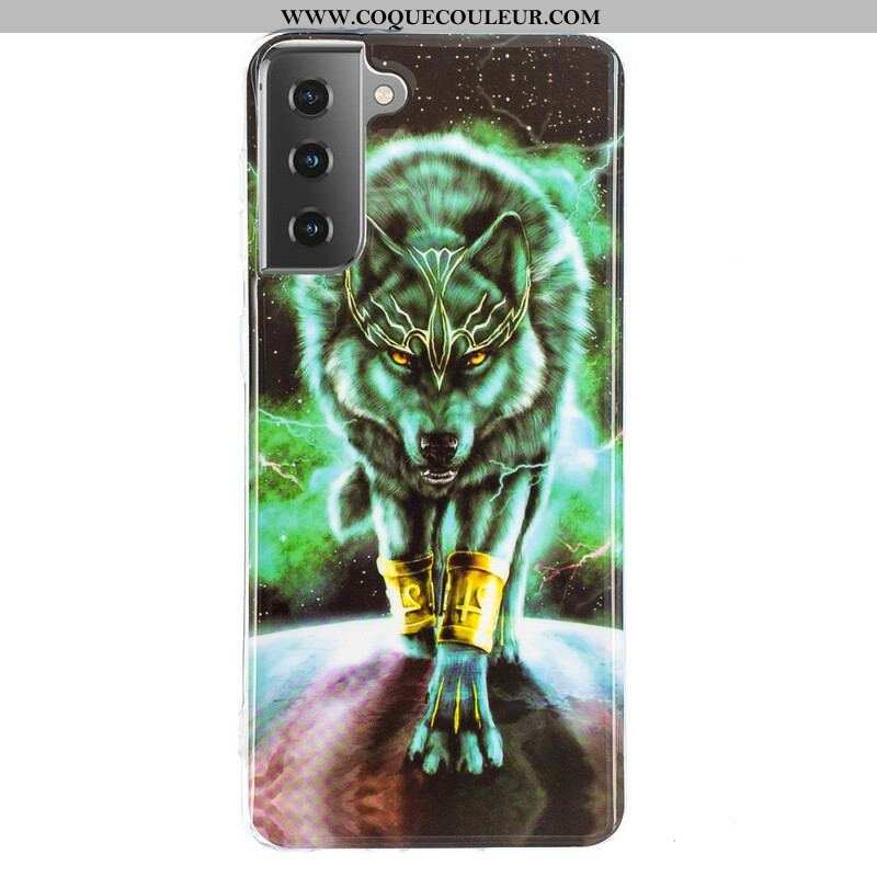 Coque Samsung Galaxy S21 5G Série Loup Fluorescente