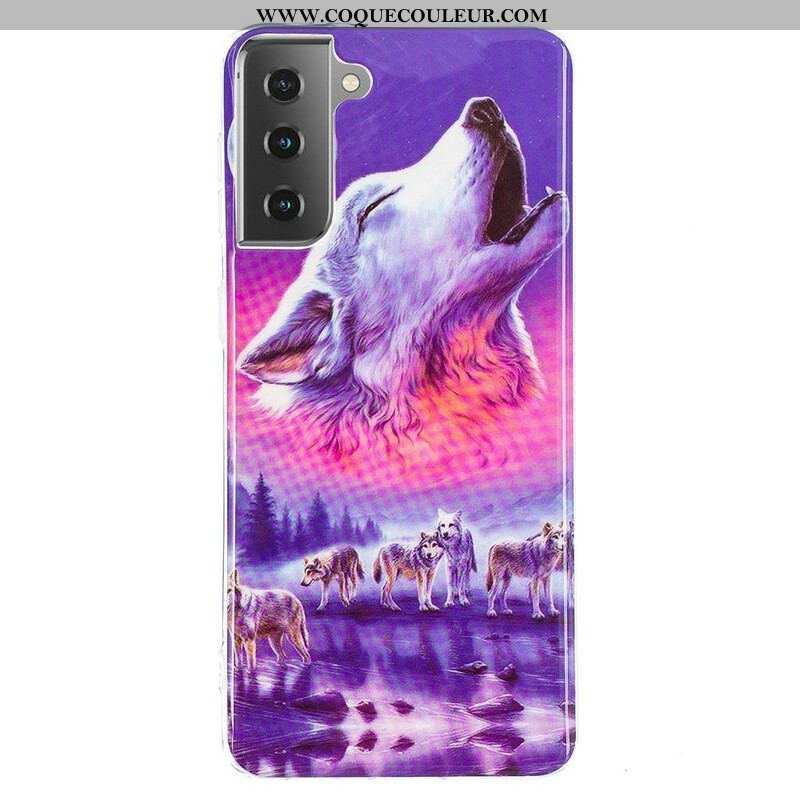 Coque Samsung Galaxy S21 5G Série Loup Fluorescente