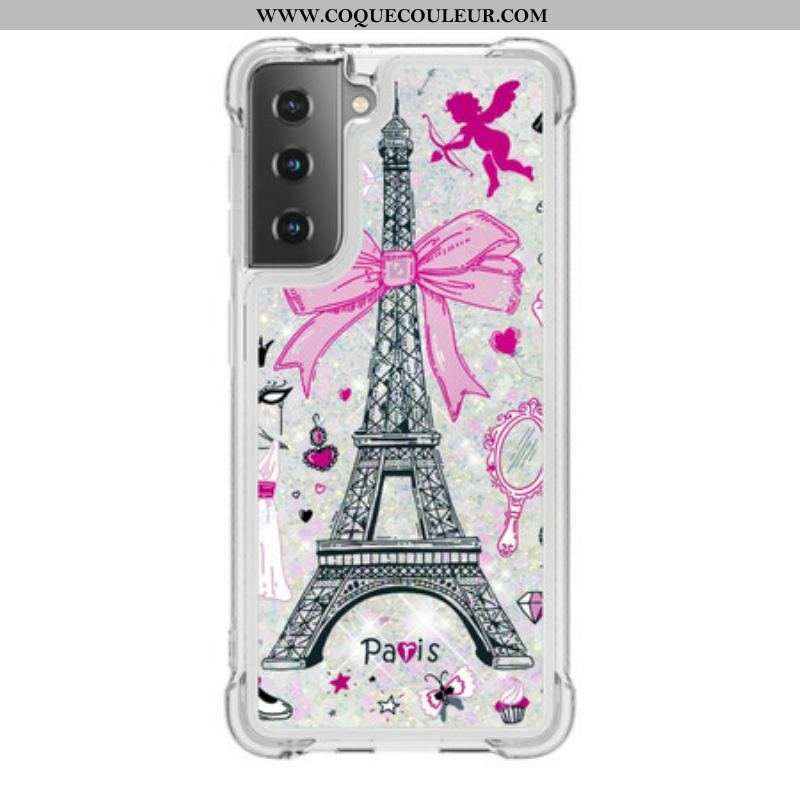 Coque Samsung Galaxy S21 5G La Tour Eiffel Paillettes