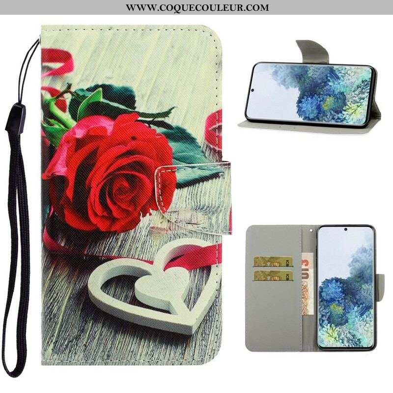 Housse Samsung Galaxy S21 5G Fleurs Colorées à Lanière