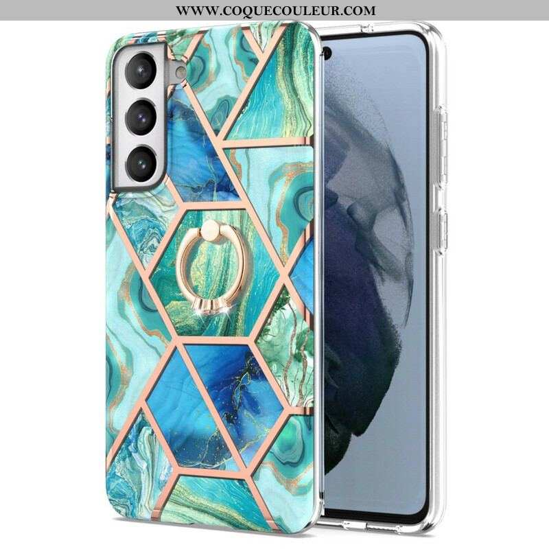 Coque Samsung Galaxy S21 FE Marbre Géométrique avec Anneau-Support