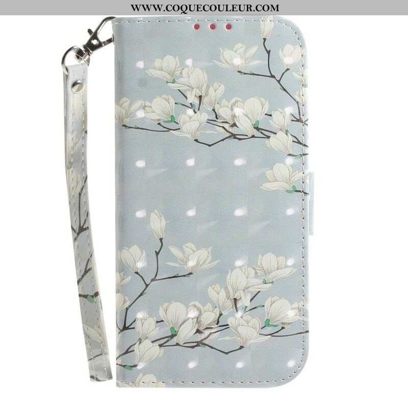 Housse Samsung Galaxy S21 FE Branche en Fleurs à Lanière