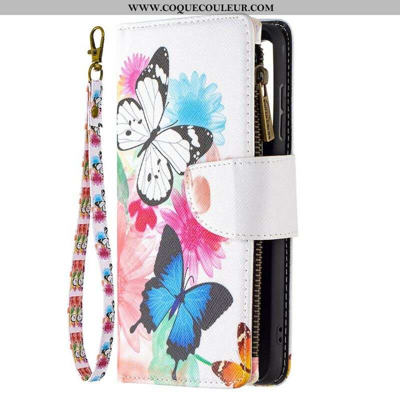 Housse Samsung Galaxy S21 FE Poche Zippée Papillons Papillons