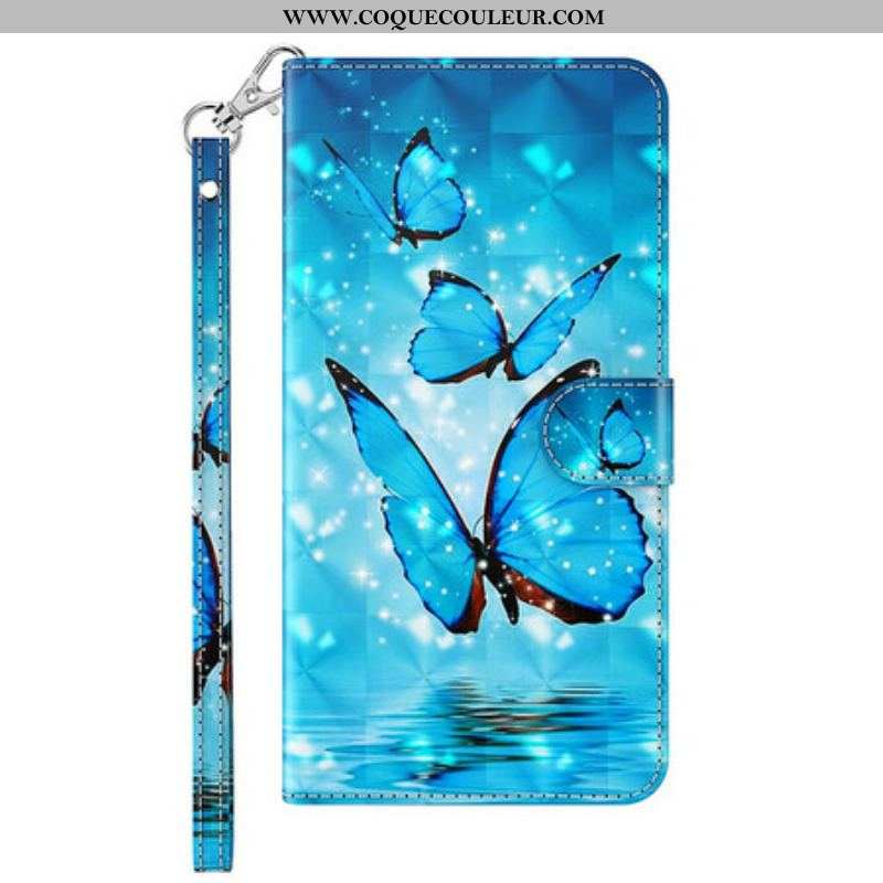 Housse Samsung Galaxy S21 FE Papillons Bleus Volants