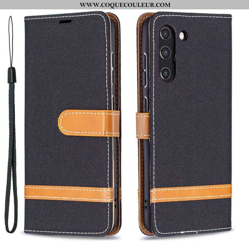 Housse Samsung Galaxy S21 FE Tissu et Effet Cuir à Lanière