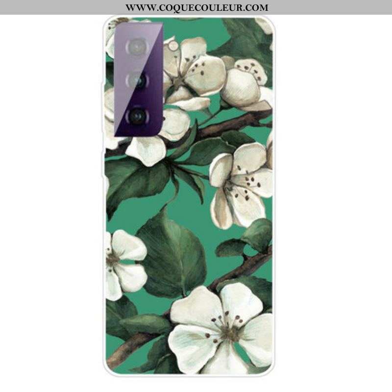 Coque Samsung Galaxy S21 FE Fleurs Blanches Peintes