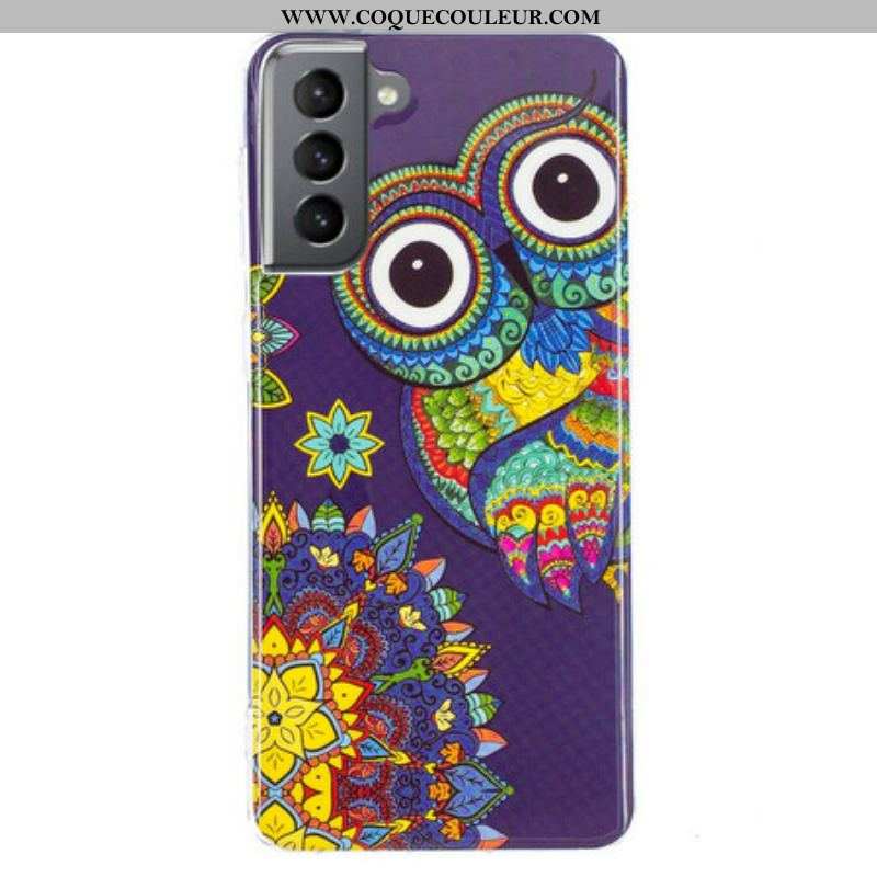 Coque Samsung Galaxy S21 FE Hibou Mandala Fluorescente