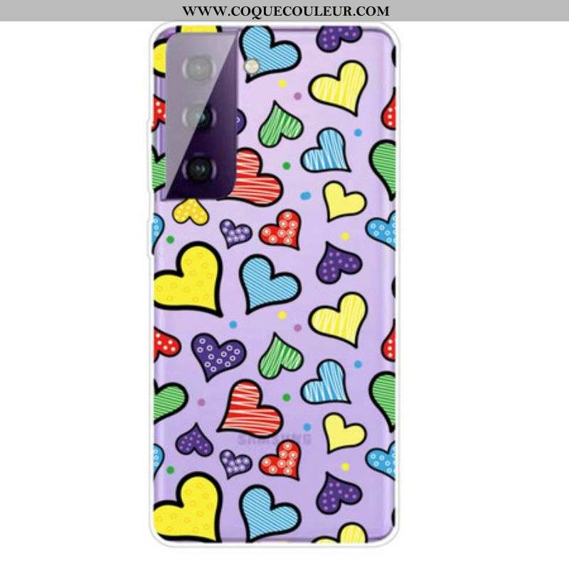 Coque Samsung Galaxy S21 FE Coeurs Multicolores