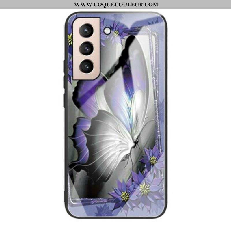 Coque Samsung Galaxy S21 FE Verre Trempé Papillon Violet