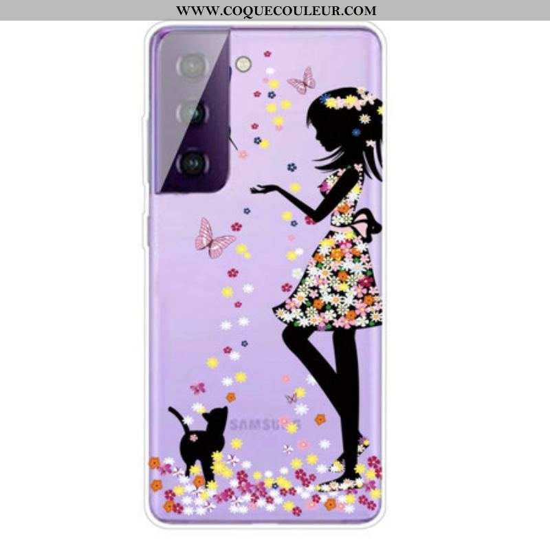 Coque Samsung Galaxy S21 FE Jolie Tête Fleurie