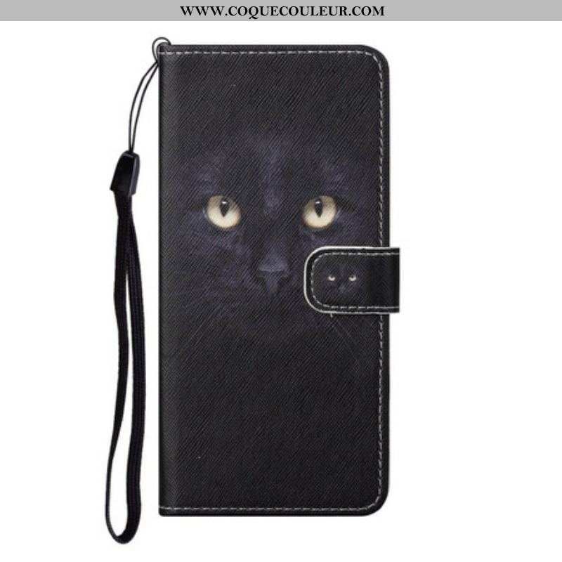Housse Samsung Galaxy S21 FE Yeux de Chat Noir à Lanière