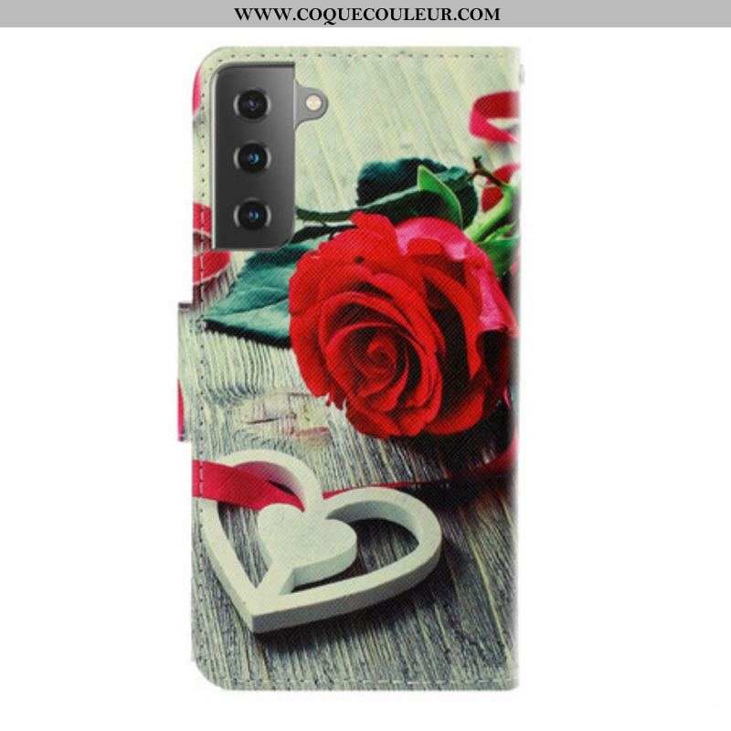 Housse Samsung Galaxy S21 Plus 5G Rose Romantique à Lanière