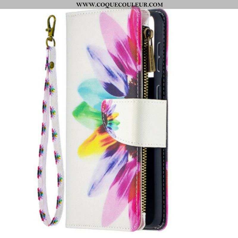 Housse Samsung Galaxy S21 Plus 5G Poche Zippée Fleur Aquarelle