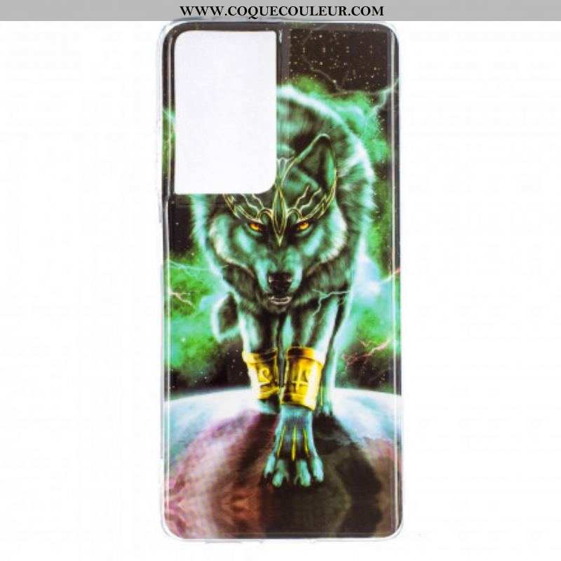 Coque Samsung Galaxy S21 Ultra 5G Série Loup Fluorescente