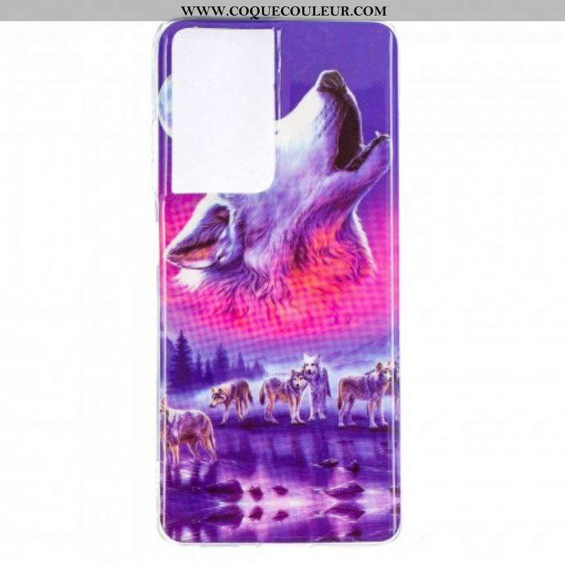 Coque Samsung Galaxy S21 Ultra 5G Série Loup Fluorescente