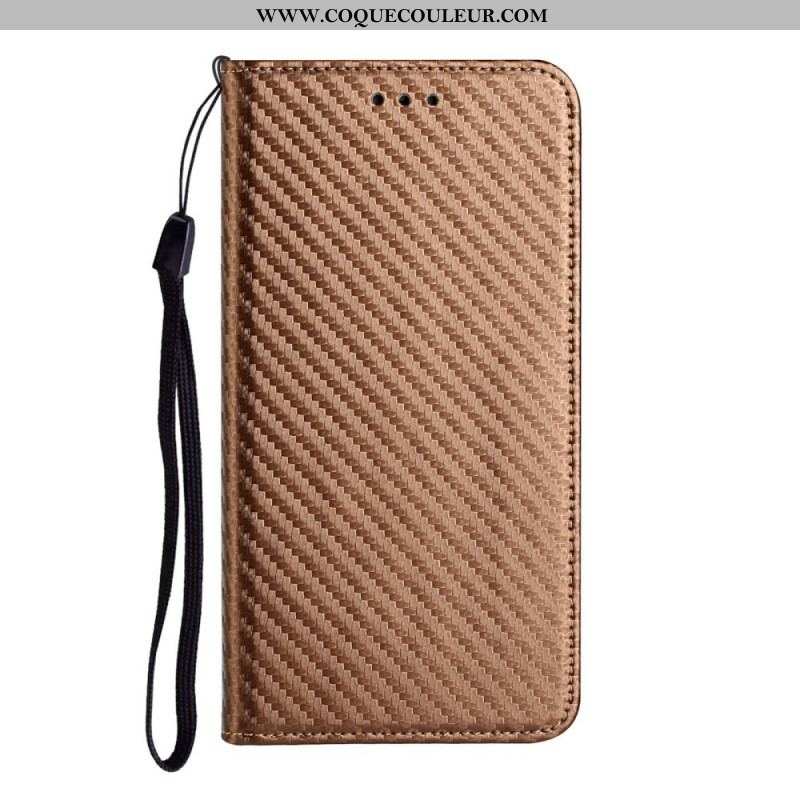 Flip Cover Samsung Galaxy S21 Ultra 5G Fibre Carbone à Lanière