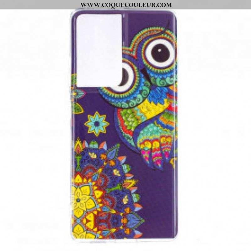 Coque Samsung Galaxy S21 Ultra 5G Hibou Mandala Fluorescente