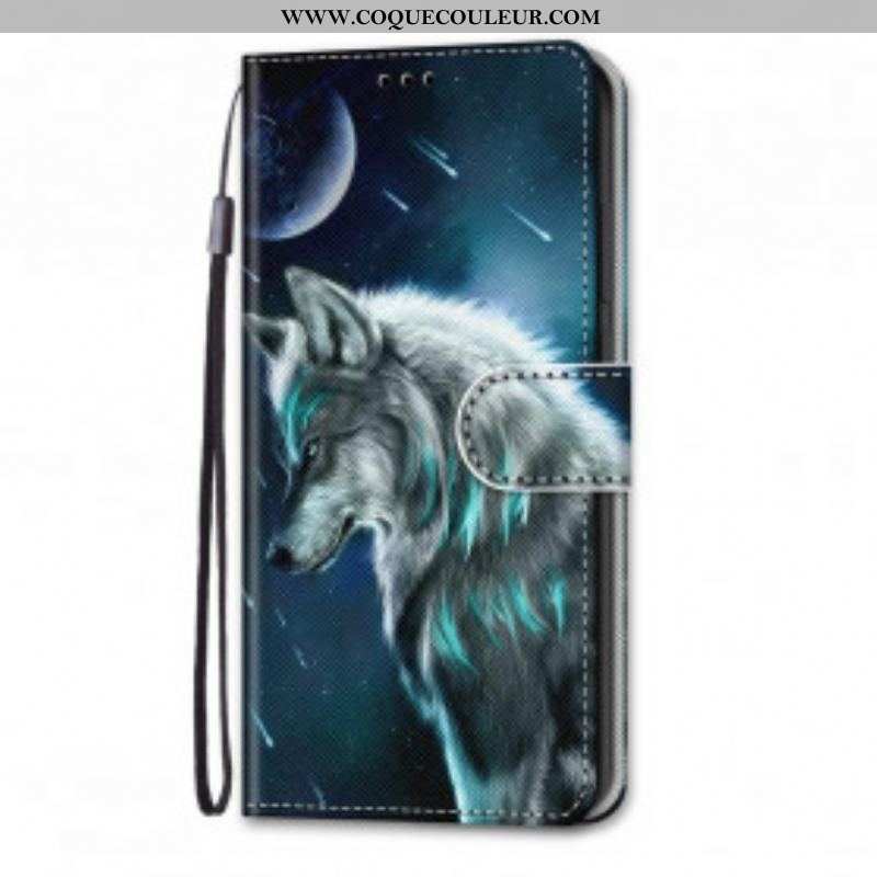 Housse Samsung Galaxy S21 Ultra 5G Loup Sous une Pluie d'Étoiles