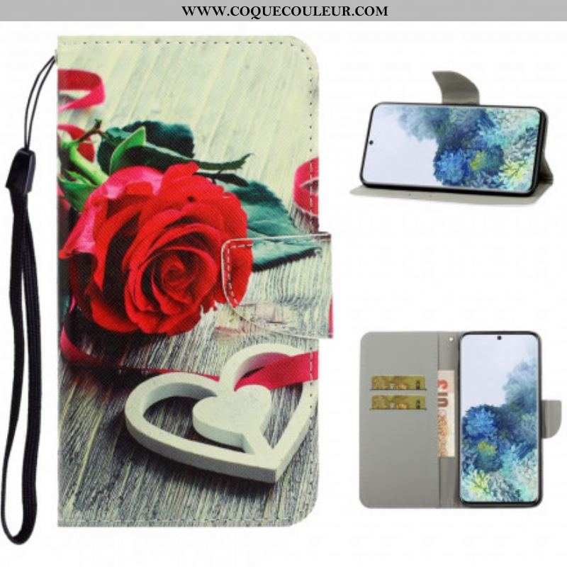 Housse Samsung Galaxy S21 Ultra 5G Fleurs Colorées à Lanière