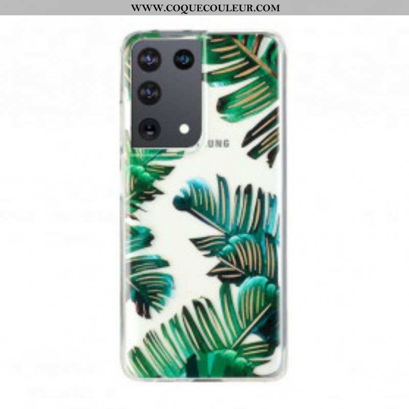 Coque Samsung Galaxy S21 Ultra 5G Transparente Feuilles Vertes
