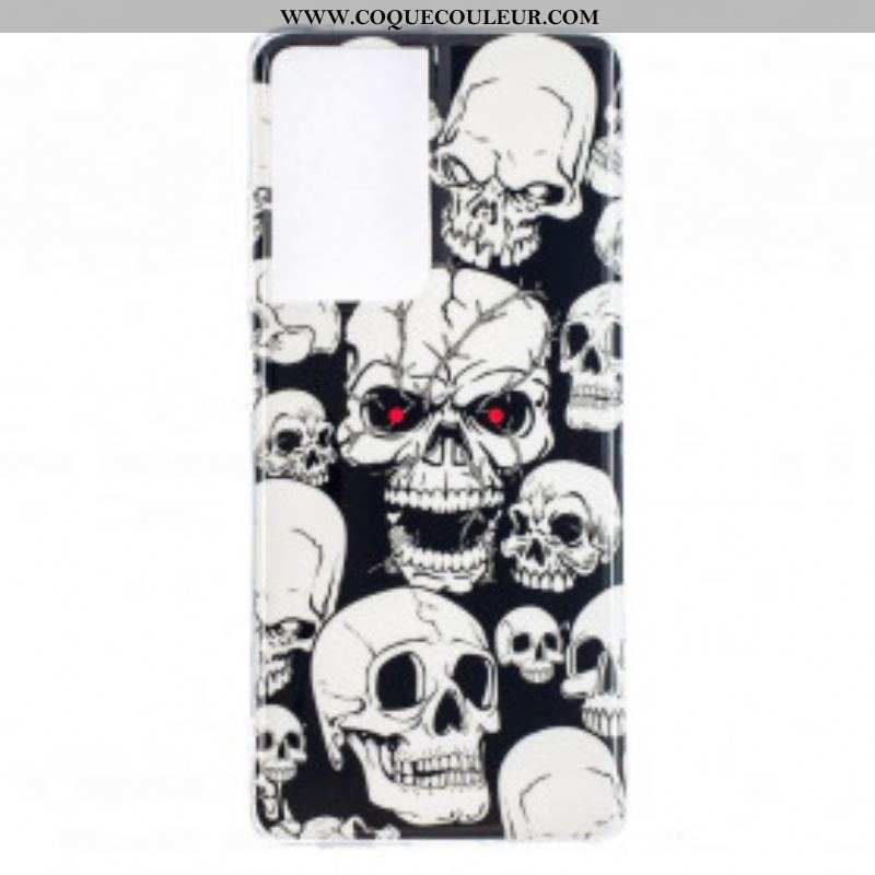 Coque Samsung Galaxy S21 Ultra 5G Attention Têtes de Mort Fluorescente