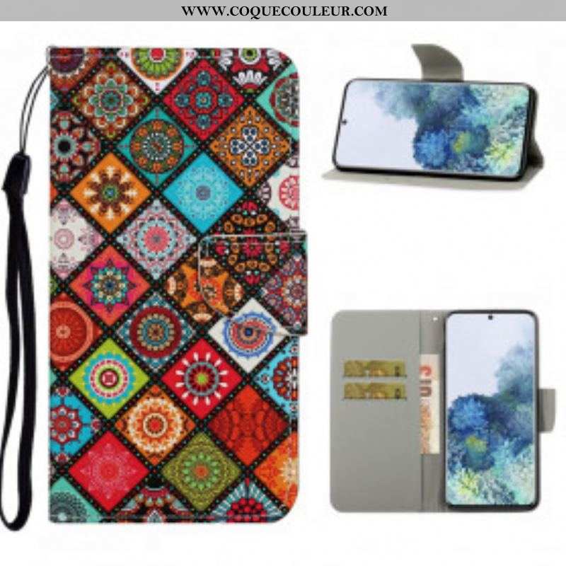 Housse Samsung Galaxy S21 Ultra 5G Patchwork Mandalas avec Lanière