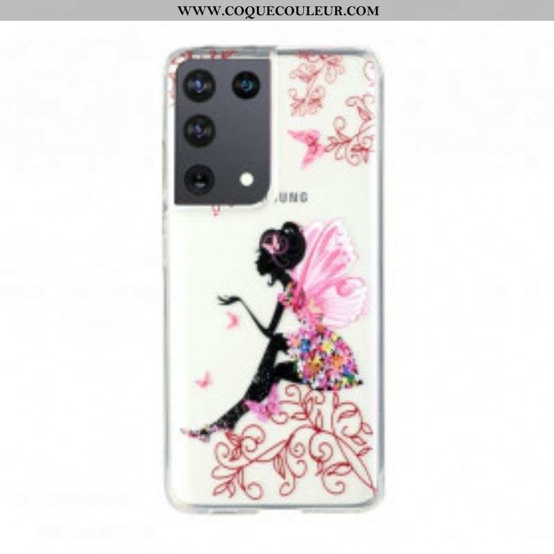 Coque Samsung Galaxy S21 Ultra 5G Transparente Fée Fleurie