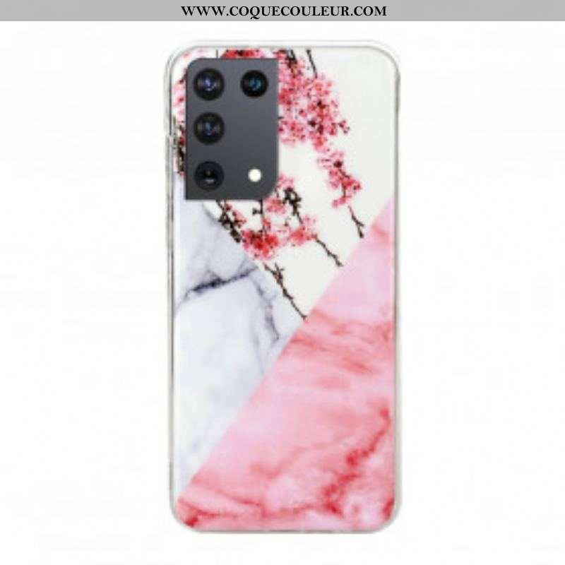 Coque Samsung Galaxy S21 Ultra 5G Marbrée Fleurs de Prunier