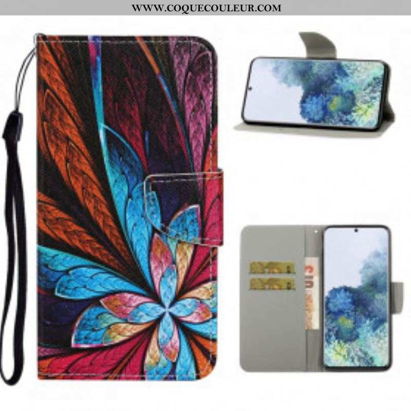 Housse Samsung Galaxy S21 Ultra 5G Feuilles Colorées avec Lanière