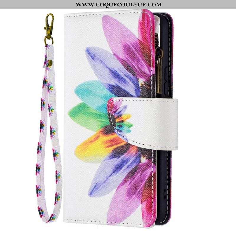 Housse Samsung Galaxy S22 5G Poche Zippée Fleur