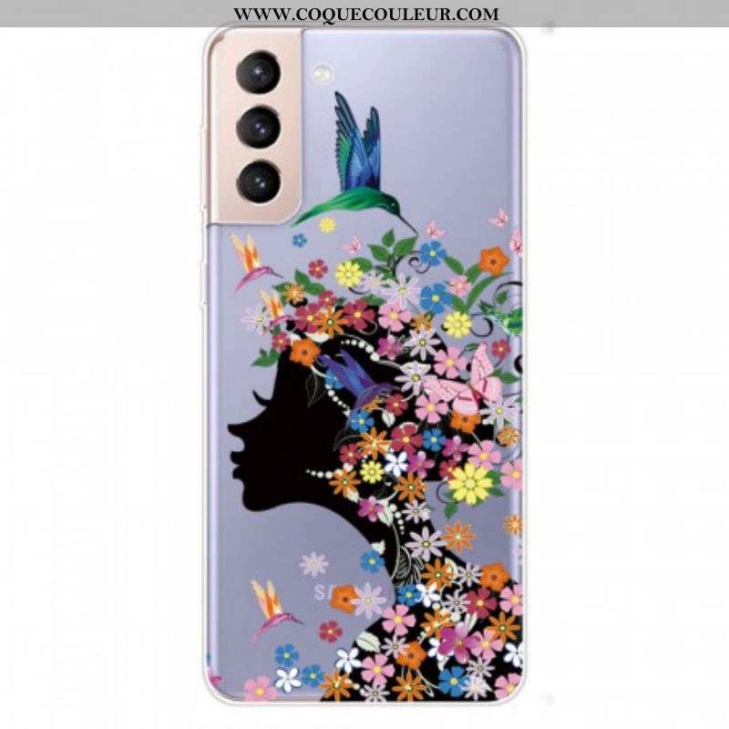 Coque Samsung Galaxy S22 5G Jolie Tête Fleurie