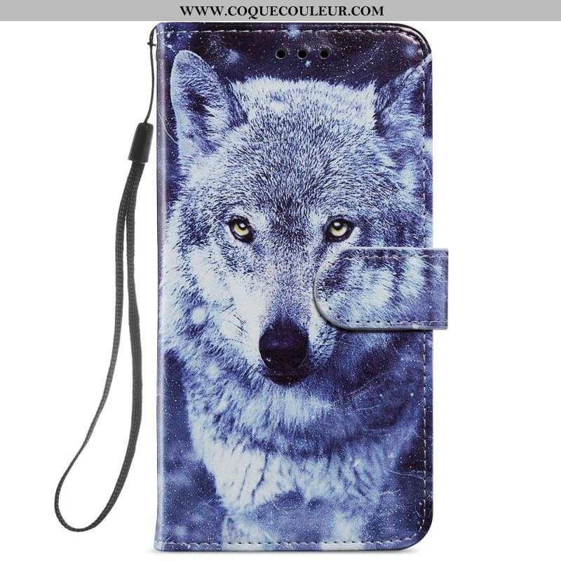 Housse Samsung Galaxy S22 5G Magnifiques Loups avec Lanière