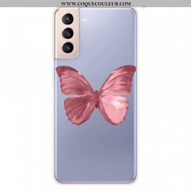 Coque Samsung Galaxy S22 5G Flexible Papillon Rose