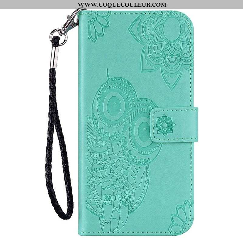 Housse Samsung Galaxy S22 5G Hibou Mandala et Lanière