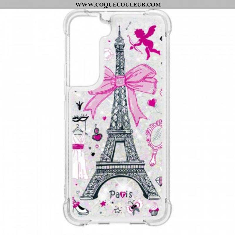 Coque Samsung Galaxy S22 5G La Tour Eiffel Paillettes