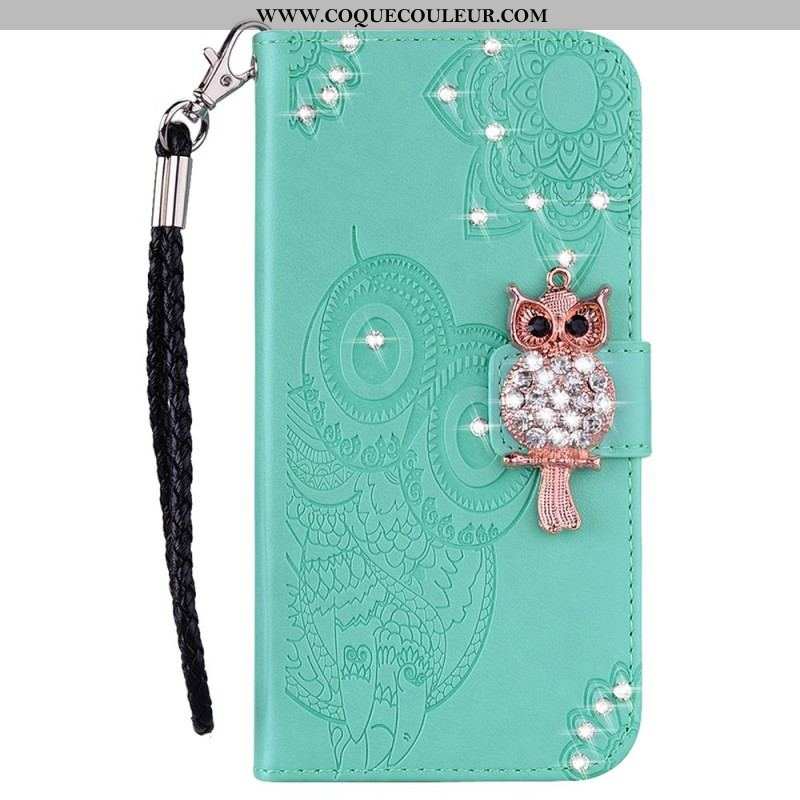 Housse Samsung Galaxy S22 5G Hibou Mandala et Breloque