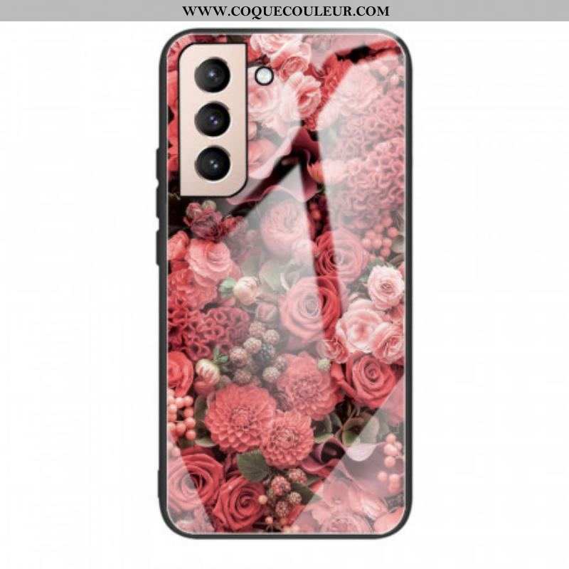 Coque Samsung Galaxy S22 5G Verre trempé Fleurs Roses