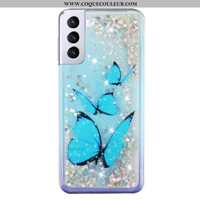 Coque Samsung Galaxy S22 5G Paillettes Papillons