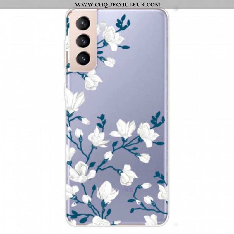 Coque Samsung Galaxy S22 5G Transparente Fleurs Blanches