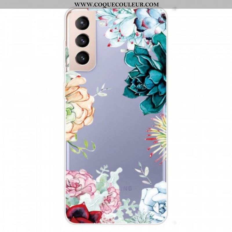 Coque Samsung Galaxy S22 5G Transparente Fleurs Aquarelle